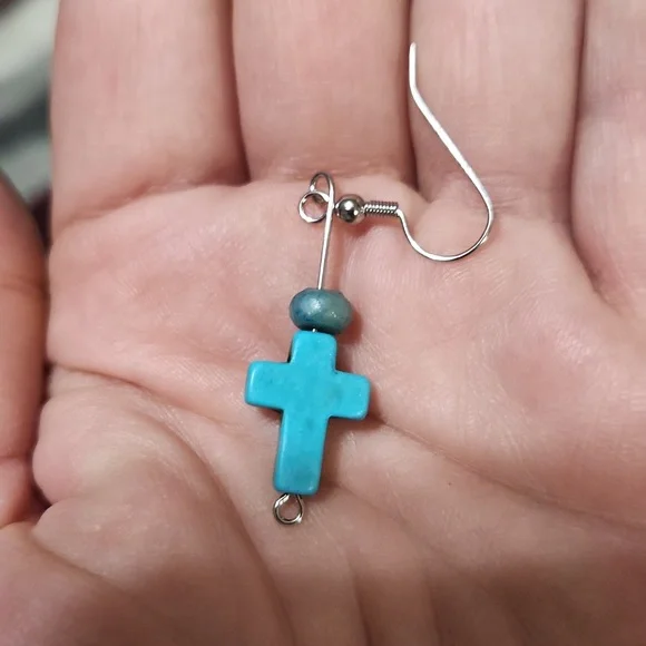 Vintage turquoise cross D'Angelo earrings and choker with extender - Picture 3 of 5